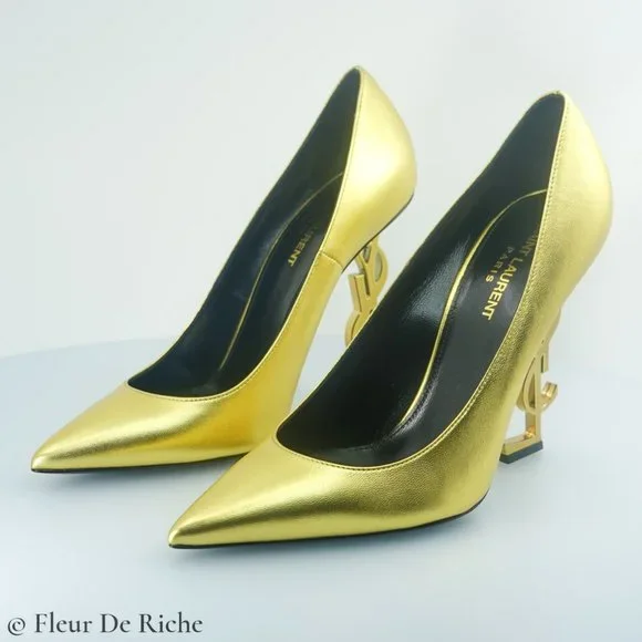 Saint Laurent Opyum 110 Gold Leather Heels - Picture 2 of 5